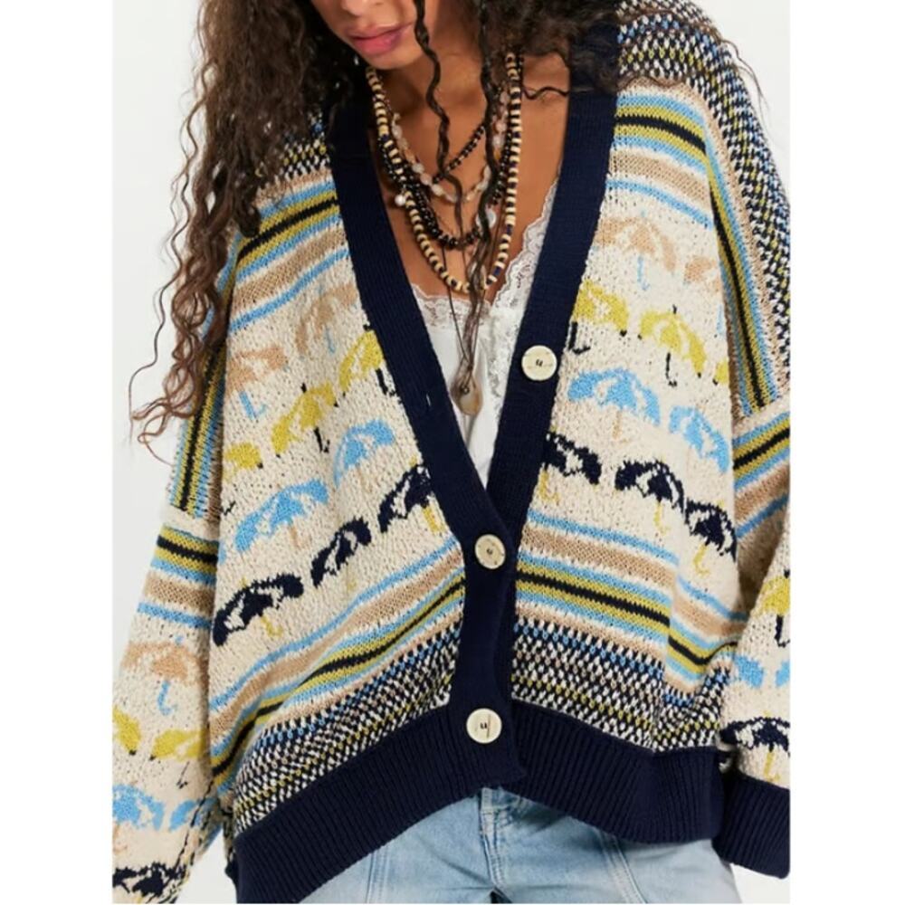 FREE PEOPLE We The Free Umbrella Knit Cardigan Sweater Oversized Large NWT - Picture 11 of 12